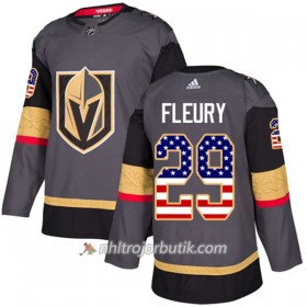 Män Ishockey Vegas Golden Knights Tröja Marc-Andre Fleury 29 Adidas 2017-2018 Grau USA Flag Fashion Authentic